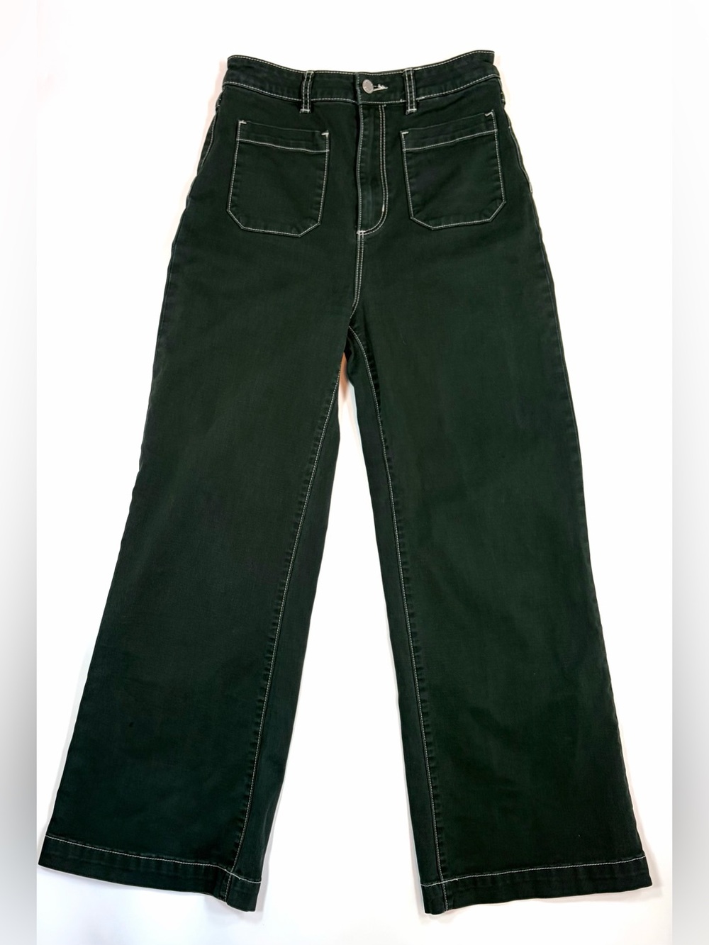 Rolla’s Sailor High Rise Wide Leg Jeans Green Contrast Stitch Women’s Sz 28